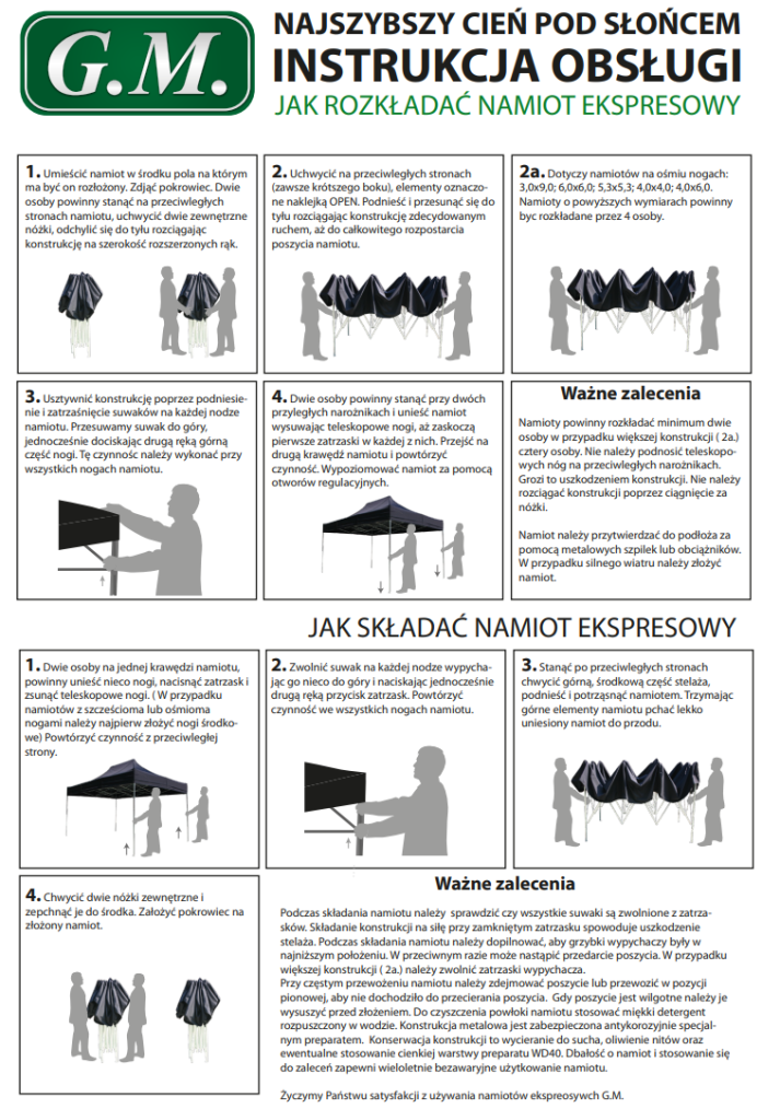 Instrukcja składania i rozkładania namiotów